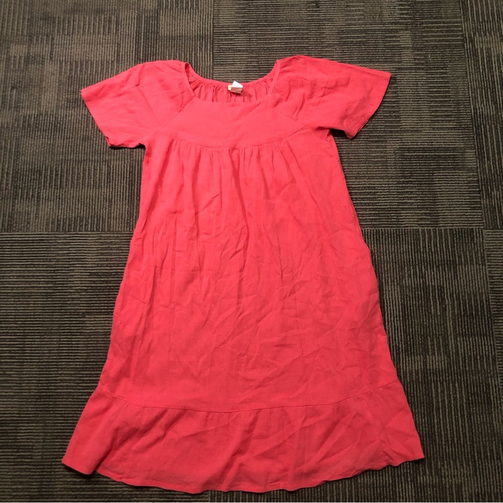 BocaBay Womans Midi Dress S Pink Cotton Solid Square Neck Short Sleeve Hawaiian